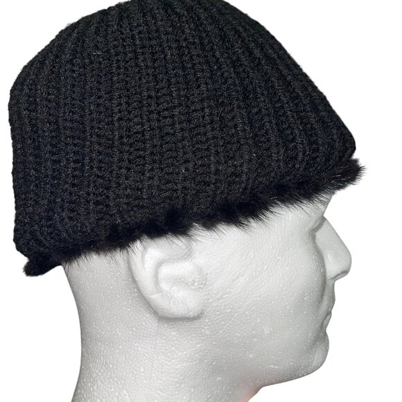 Womens Cap Black One Size Hat Thicken Winter Warm Knitted mink fur - Picture 11 of 12